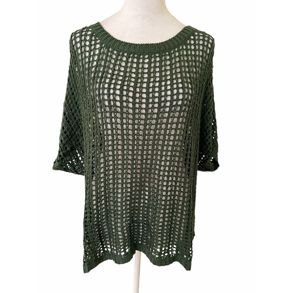 UEU Women Green Open Knit Round Neck Beach Cover Up Top Size S - NWT